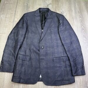 Z Zegna Blazer Plaid Linen Jacket Sport Coat threeDjacket Mens Size 44L 2 Button
